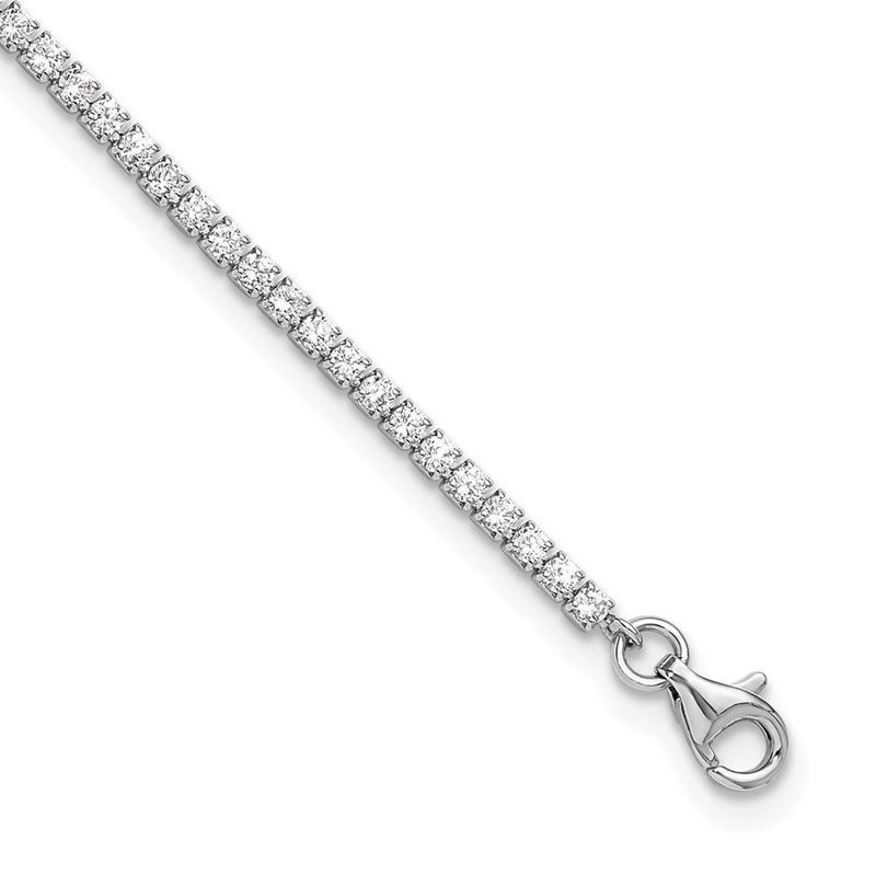 Sterling Silver Rhodium-Plated 2mm CZ 9in Plus 1in Ext Tennis Anklet