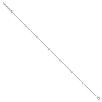 Sterling Silver E-Coated CZ Stations 9.75in Plus 1in Ext. Anklet