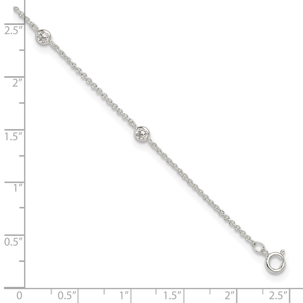 Sterling Silver E-Coated CZ Stations 9.75in Plus 1in Ext. Anklet