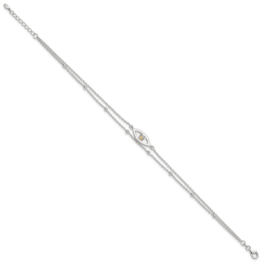 Sterling Silver Polished Created Opal Eye and Bead 9in Plus 1in Ext Anklet