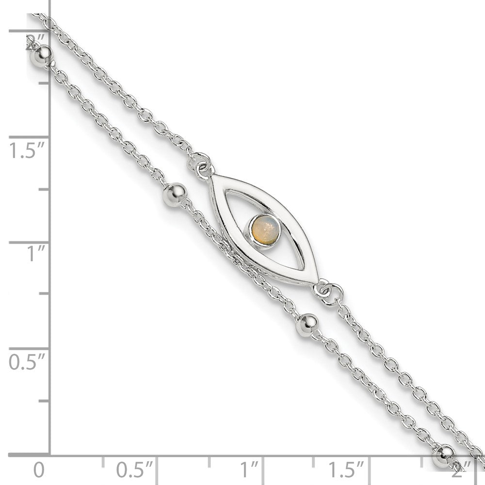 Sterling Silver Polished Created Opal Eye and Bead 9in Plus 1in Ext Anklet