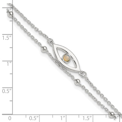 Sterling Silver Polished Created Opal Eye and Bead 9in Plus 1in Ext Anklet