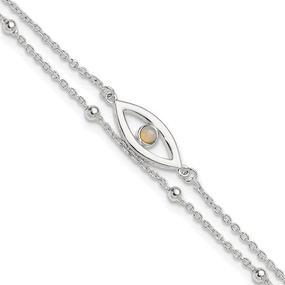 Sterling Silver Polished Created Opal Eye and Bead 9in Plus 1in Ext Anklet
