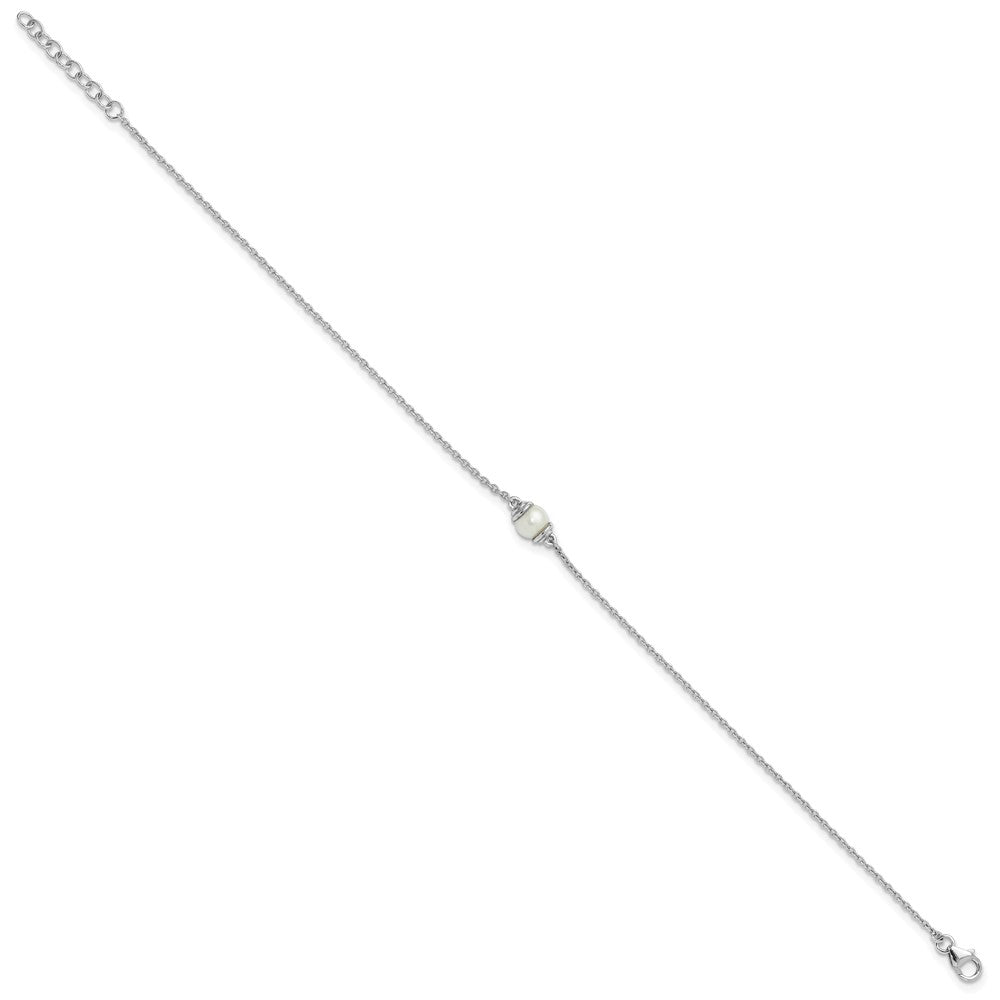 Sterling Silver Rhodium-Plated Fwc Pearl 9in Plus 1in Ext Anklet