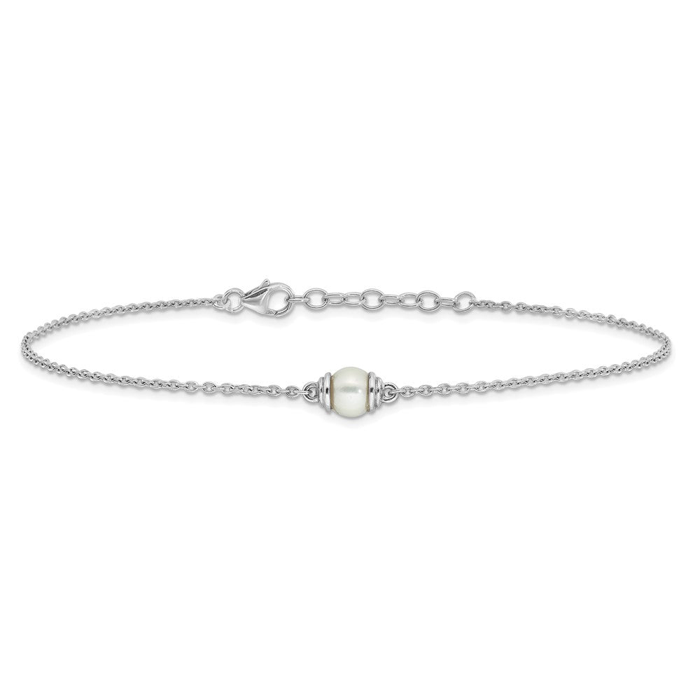 Sterling Silver Rhodium-Plated Fwc Pearl 9in Plus 1in Ext Anklet