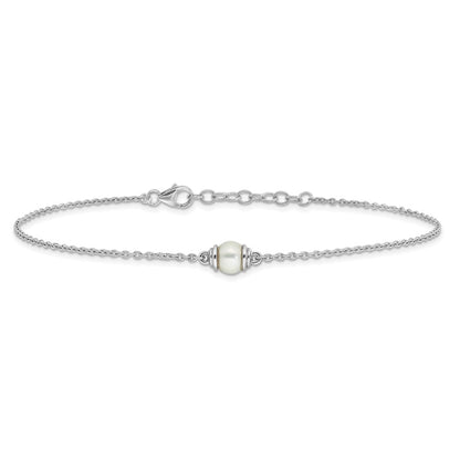 Sterling Silver Rhodium-Plated Fwc Pearl 9in Plus 1in Ext Anklet