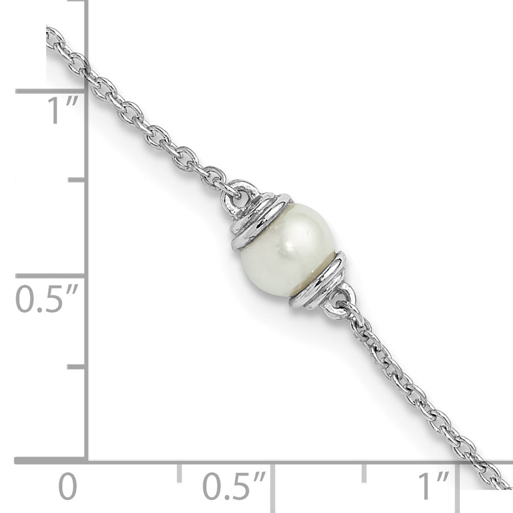 Sterling Silver Rhodium-Plated Fwc Pearl 9in Plus 1in Ext Anklet