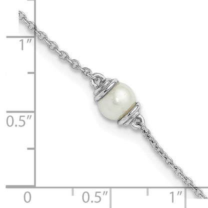 Sterling Silver Rhodium-Plated Fwc Pearl 9in Plus 1in Ext Anklet