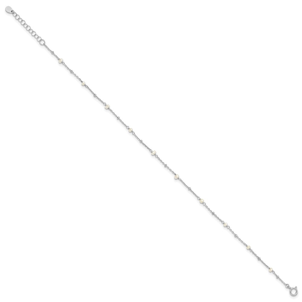 Sterling Silver Rhodium-Plated 3mm Fwc Pearl 9in Plus 1in Ext Anklet