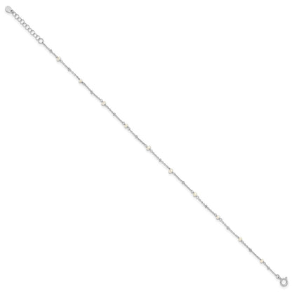 Sterling Silver Rhodium-Plated 3mm Fwc Pearl 9in Plus 1in Ext Anklet