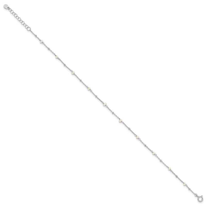 Sterling Silver Rhodium-Plated 3mm Fwc Pearl 9in Plus 1in Ext Anklet