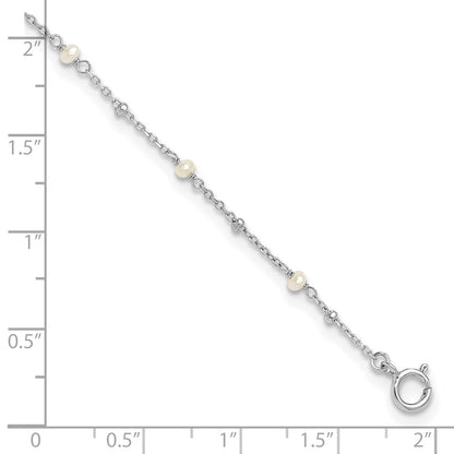 Sterling Silver Rhodium-Plated 3mm Fwc Pearl 9in Plus 1in Ext Anklet