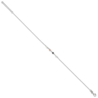 Sterling Silver Polished Syn. Pink, Black, White Pearl 9in Plus 1in Ext