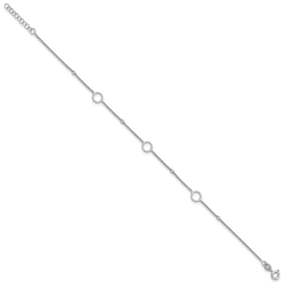 Sterling Silver Rhodium-Plated Rings and Beads 9in Plus 1in Ext Anklet