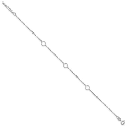 Sterling Silver Rhodium-Plated Rings and Beads 9in Plus 1in Ext Anklet