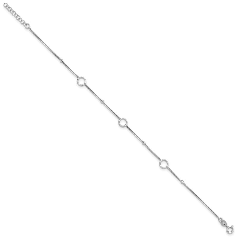 Sterling Silver Rhodium-Plated Rings and Beads 9in Plus 1in Ext Anklet