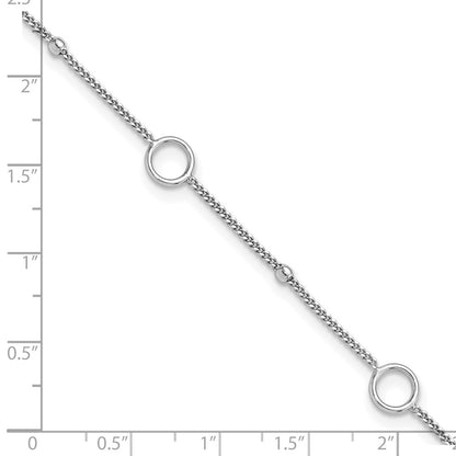 Sterling Silver Rhodium-Plated Rings and Beads 9in Plus 1in Ext Anklet