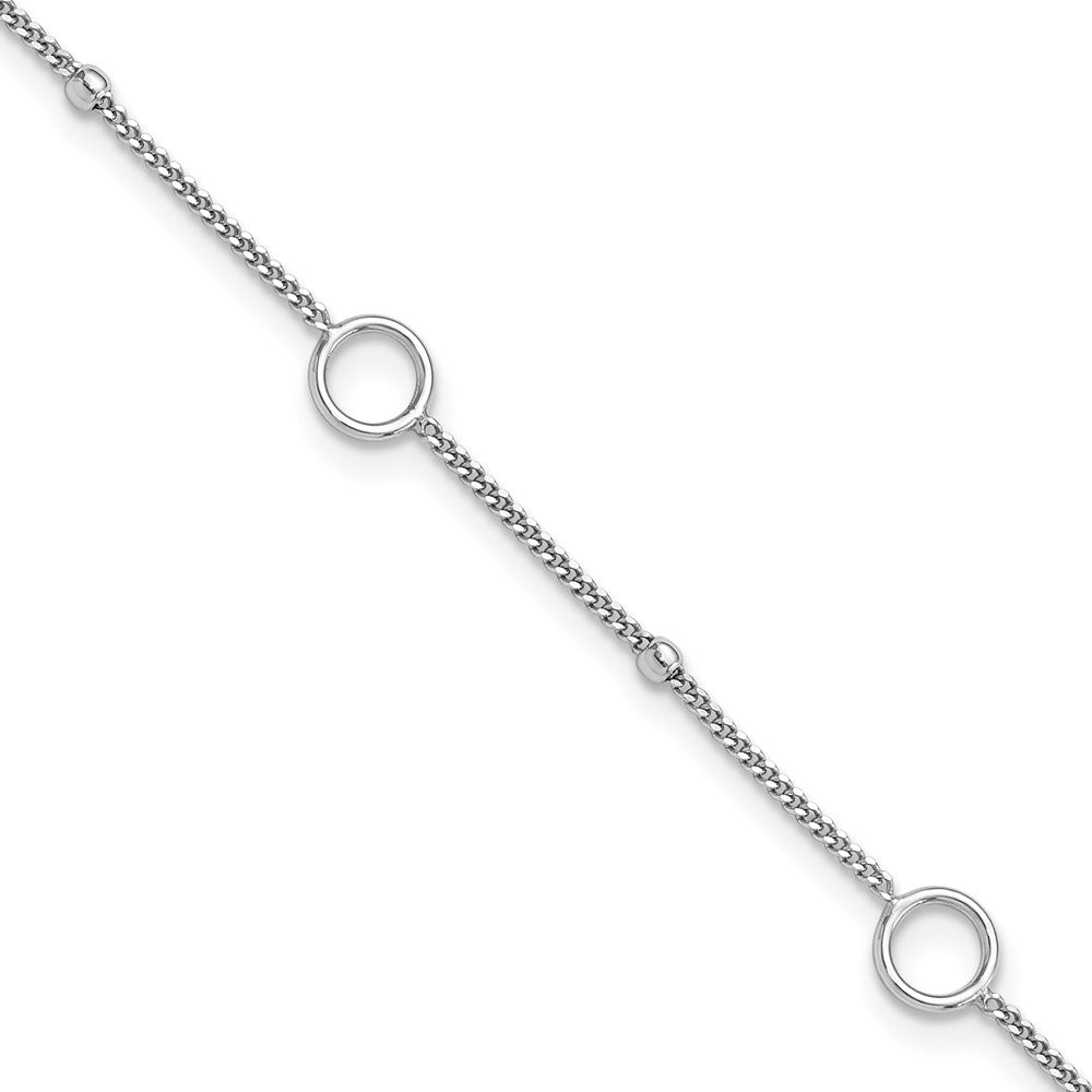 Sterling Silver Rhodium-Plated Rings and Beads 9in Plus 1in Ext Anklet