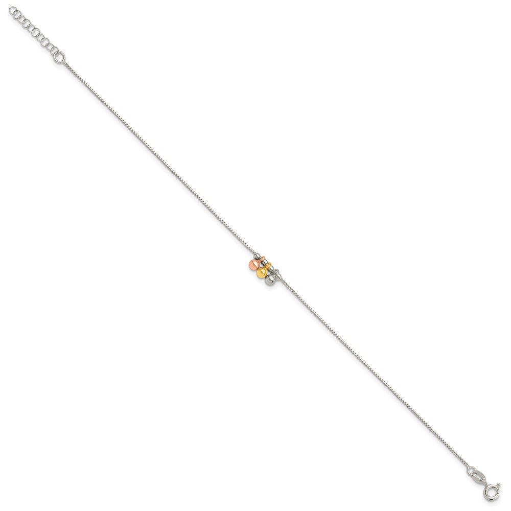 Sterling Silver with Rose and Gold-Tone Dangle Beads 9in Plus 1in Ext Ankle