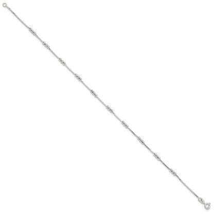 Sterling Silver Polished Beaded Box 10in Anklet