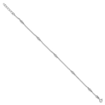Sterling Silver Rhodium-Plated Polished Beaded 9in Plus 1 in Ext Anklet