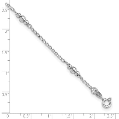 Sterling Silver Rhodium-Plated Polished Beaded 9in Plus 1 in Ext Anklet