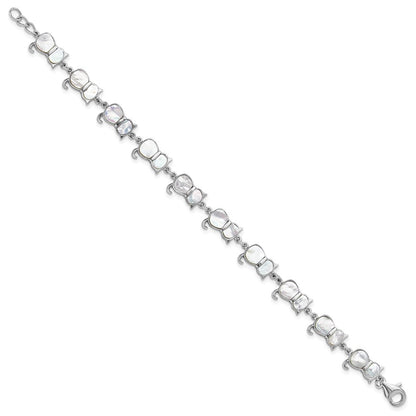 Sterling Silver Rhodium-Plated Mother of Pearl Cat Link Bracelet