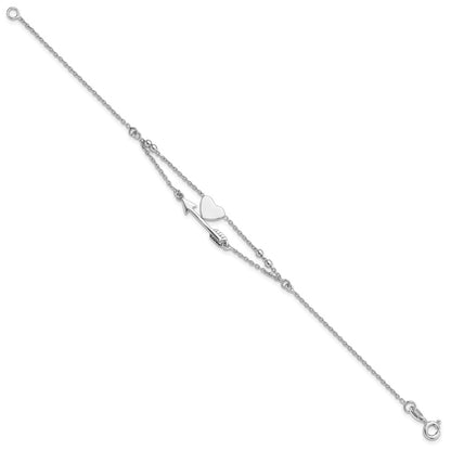 Sterling Silver Rhodium-Plated Heart and Arrow 7.5in Bracelet