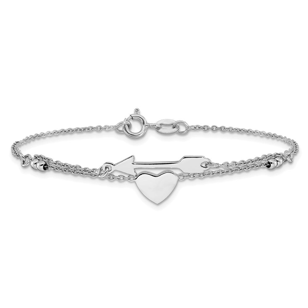 Sterling Silver Rhodium-Plated Heart and Arrow 7.5in Bracelet