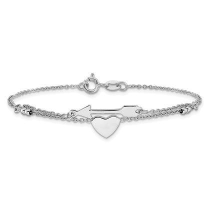 Sterling Silver Rhodium-Plated Heart and Arrow 7.5in Bracelet