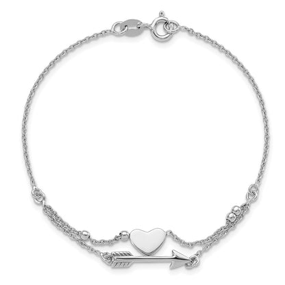 Sterling Silver Rhodium-Plated Heart and Arrow 7.5in Bracelet