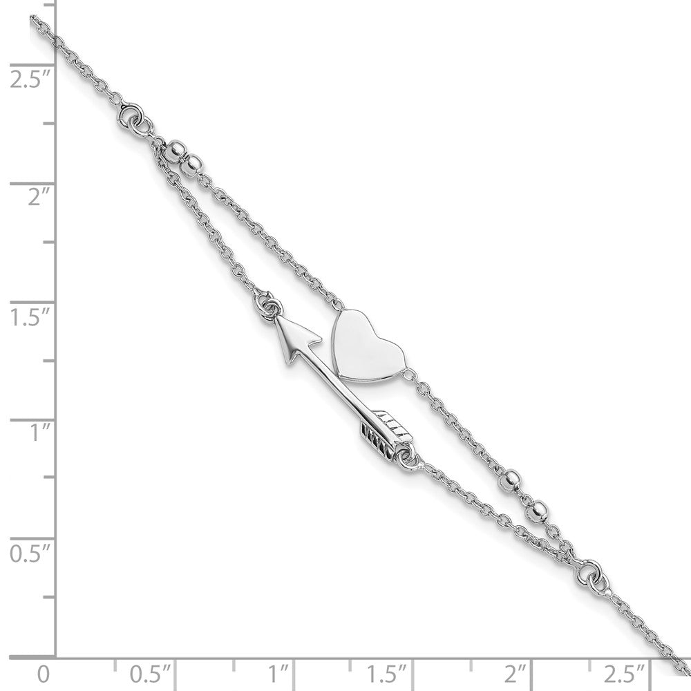 Sterling Silver Rhodium-Plated Heart and Arrow 7.5in Bracelet