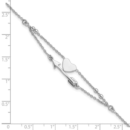 Sterling Silver Rhodium-Plated Heart and Arrow 7.5in Bracelet