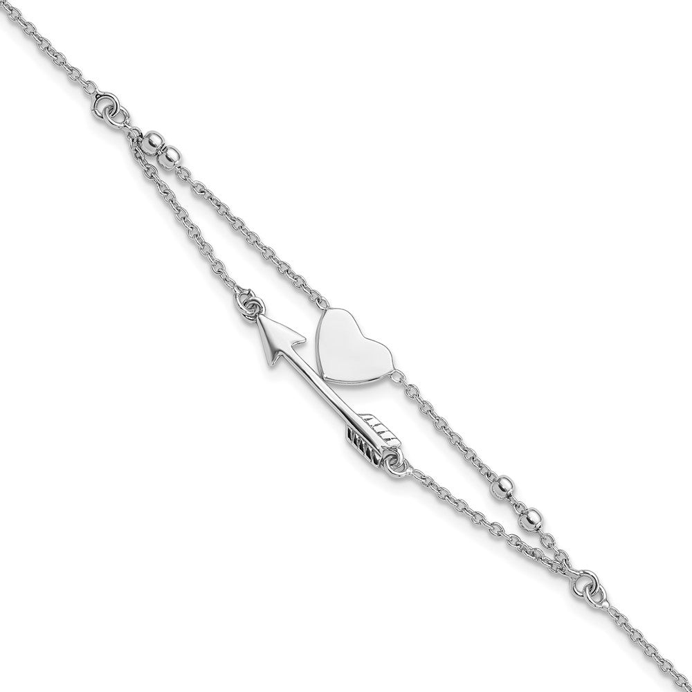 Sterling Silver Rhodium-Plated Heart and Arrow 7.5in Bracelet
