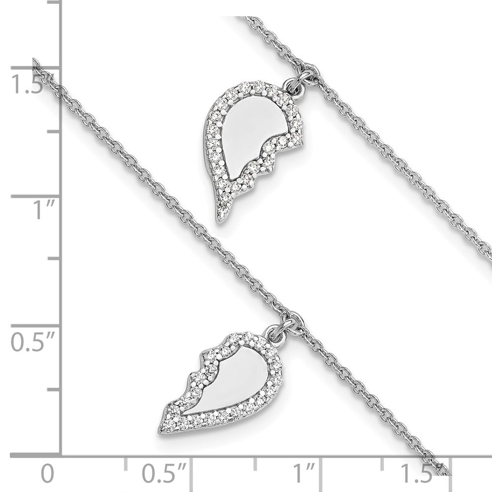 Sterling Silver Rhodium Plated CZ Half Heart 7.25in w/1 in Ext 2 Bracelet Set