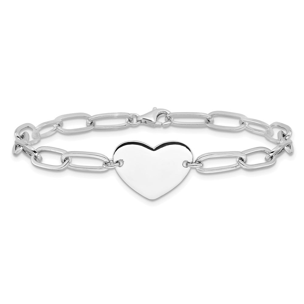 Sterling Silver Rhodium-Plated Heart Open Link 7.25in Bracelet