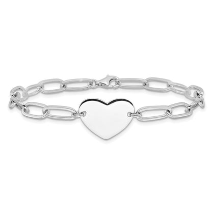 Sterling Silver Rhodium-Plated Heart Open Link 7.25in Bracelet