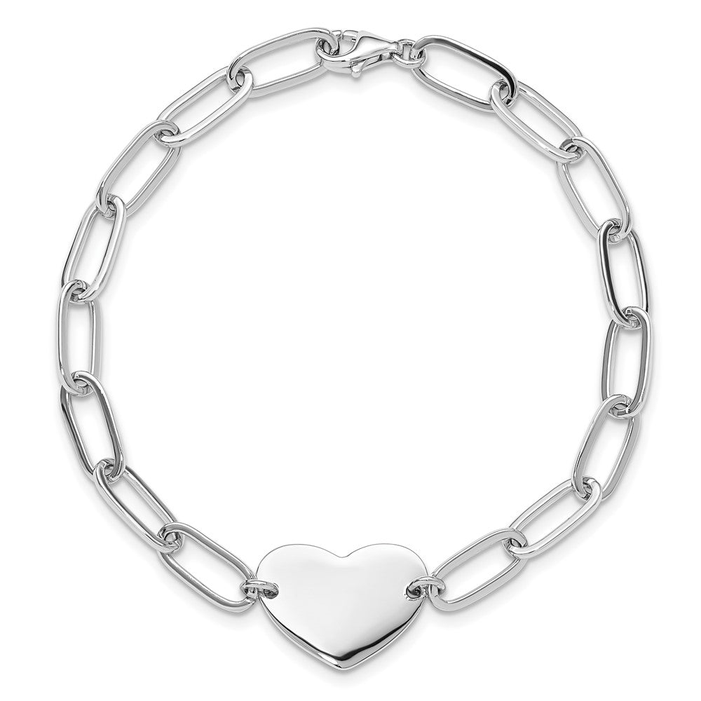 Sterling Silver Rhodium-Plated Heart Open Link 7.25in Bracelet