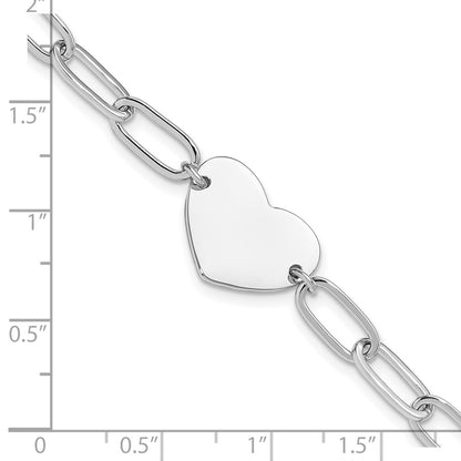 Sterling Silver Rhodium-Plated Heart Open Link 7.25in Bracelet