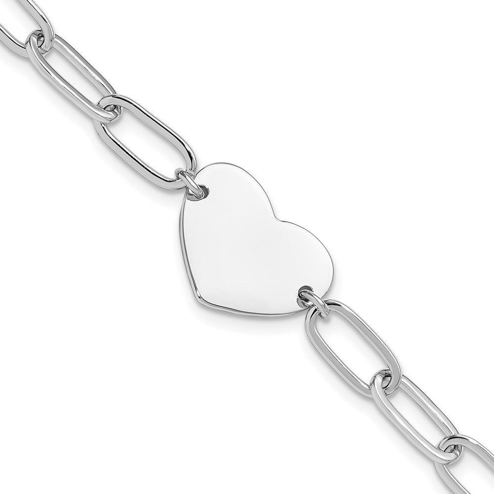 Sterling Silver Rhodium-Plated Heart Open Link 7.25in Bracelet