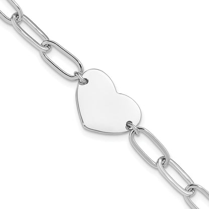 Sterling Silver Rhodium-Plated Heart Open Link 7.25in Bracelet