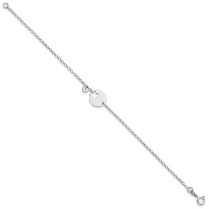 Sterling Silver Rhodium-Plated Heart and Cut Out Disc 7.5in Bracelet
