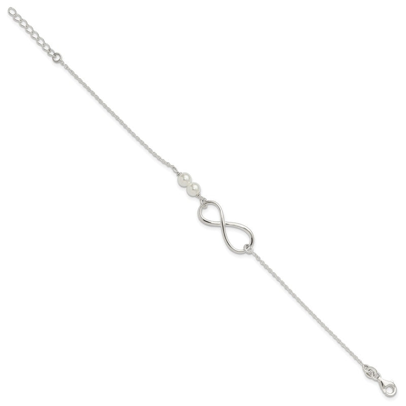 Sterling Silver Polished Simulated Pearls and Infinity with 1in Ext Bracele
