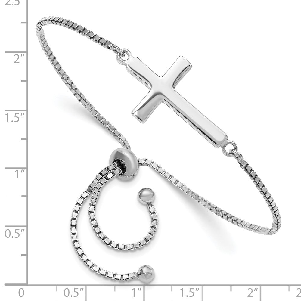 Sterling Silver Rhodium-Plated Polished Cross Adjustable Bracelet