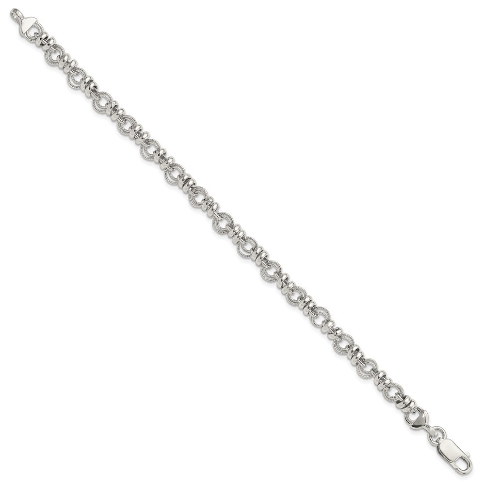 Sterling Silver Rhodium-Plated Polished and Textured Link 7.5in Bracelet