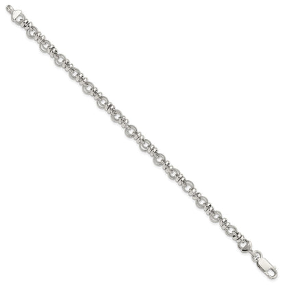 Sterling Silver Rhodium-Plated Polished and Textured Link 7.5in Bracelet