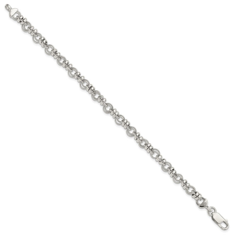 Sterling Silver Rhodium-Plated Polished and Textured Link 7.5in Bracelet