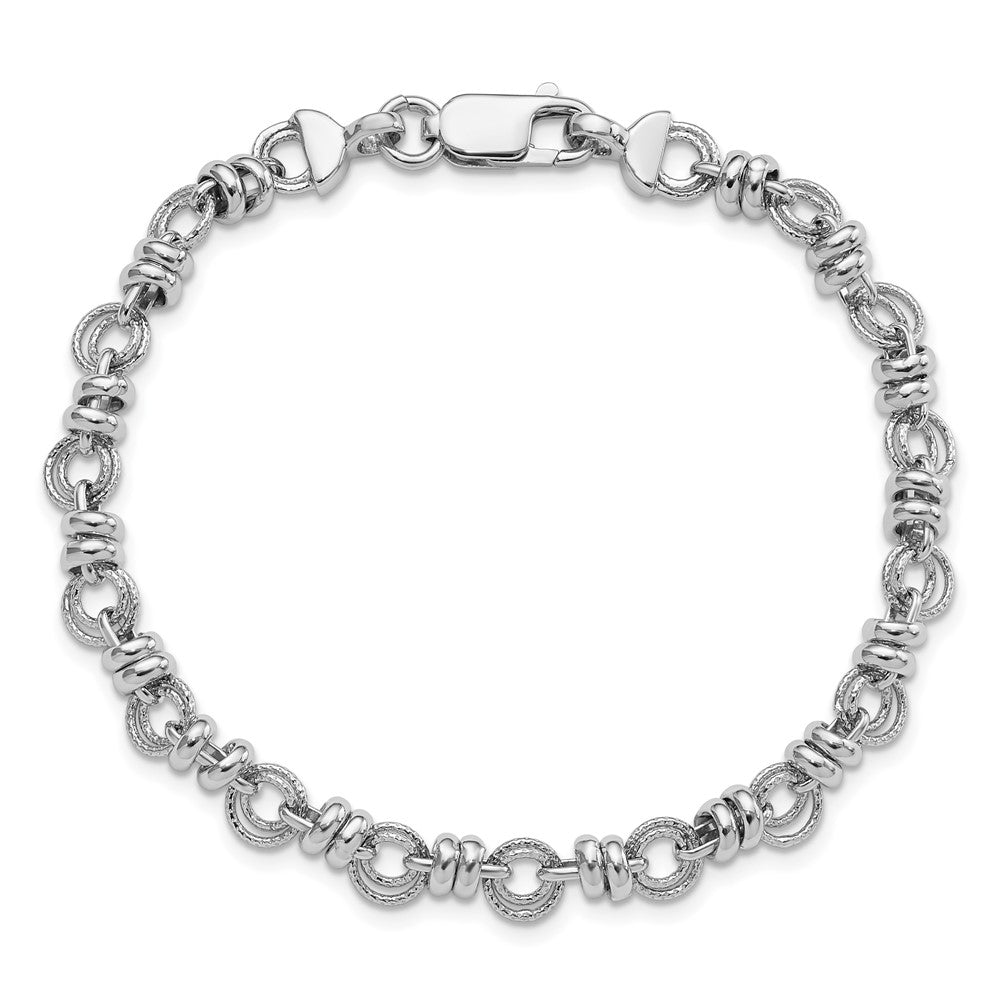Sterling Silver Rhodium-Plated Polished and Textured Link 7.5in Bracelet