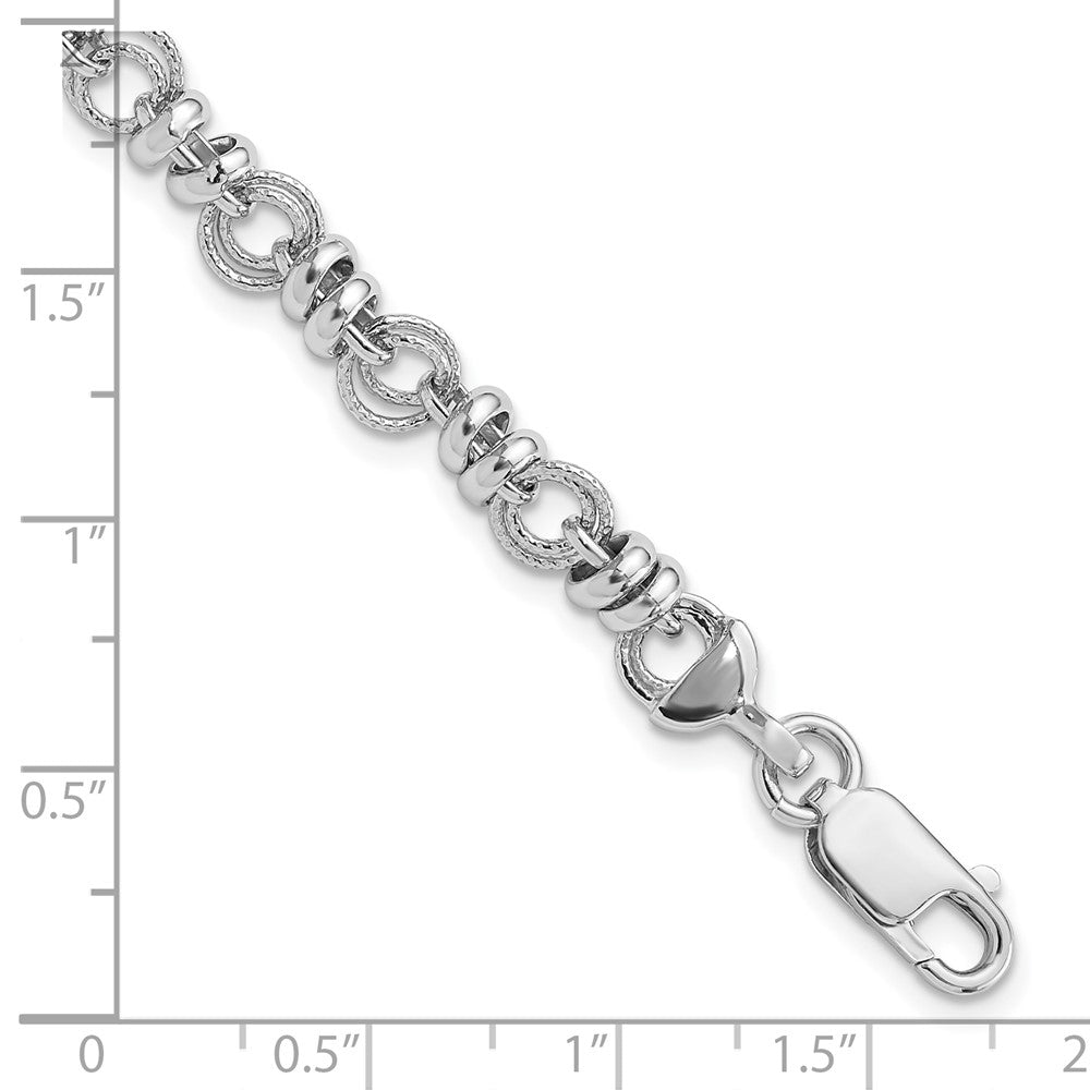 Sterling Silver Rhodium-Plated Polished and Textured Link 7.5in Bracelet