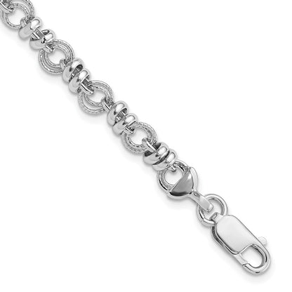 Sterling Silver Rhodium-Plated Polished and Textured Link 7.5in Bracelet